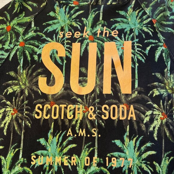 Scotch & Soda All Over Palm Tree Print French Terry Pullover Green Hoodie (M) - Picture 4 of 16